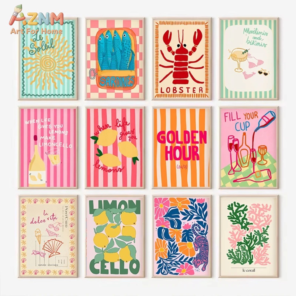 Home Decor Y2K - AZNM Colorful Summer Lemon Lobster Seafood