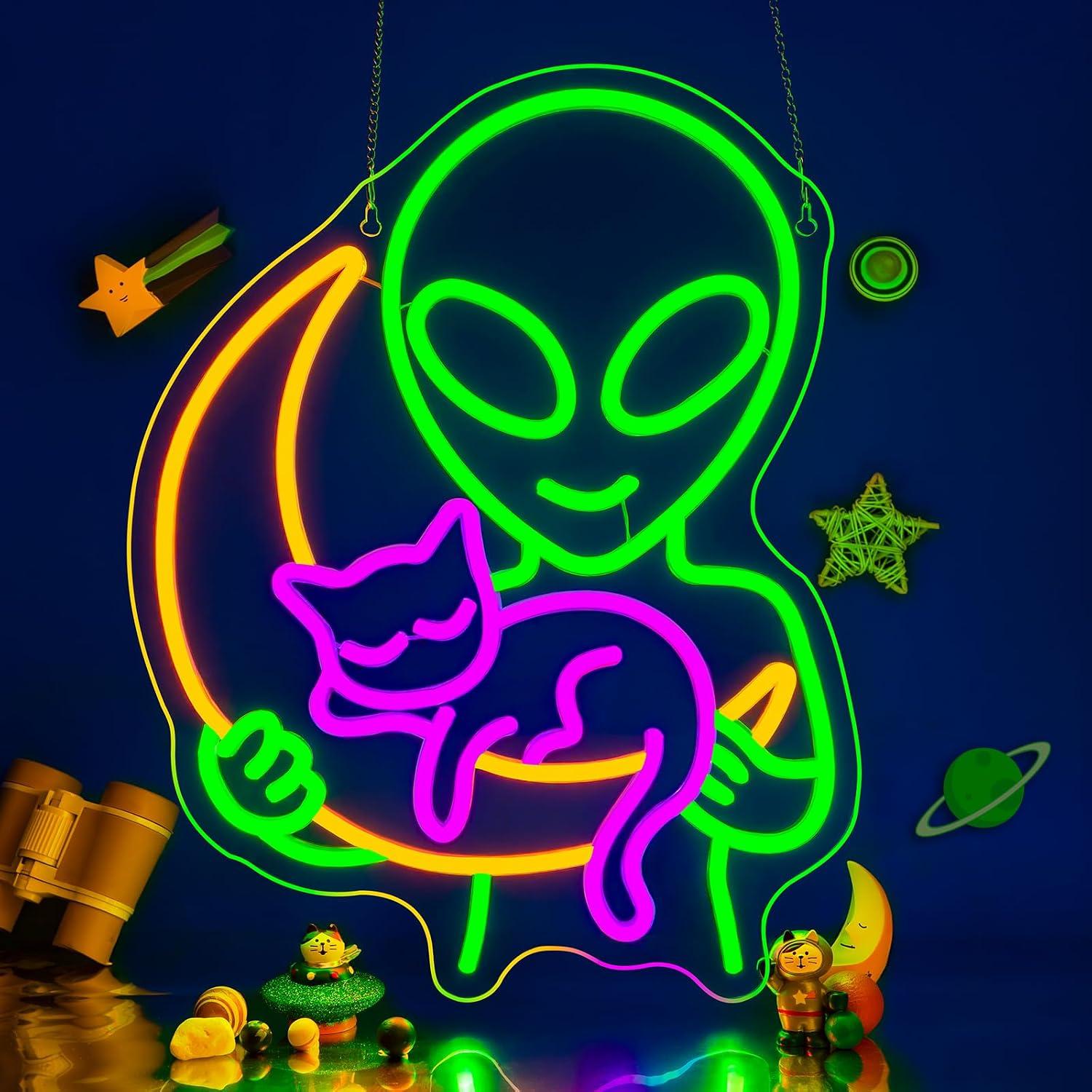 Home Decor Theme - Alien Cat Neon Sign Sleepy Cat