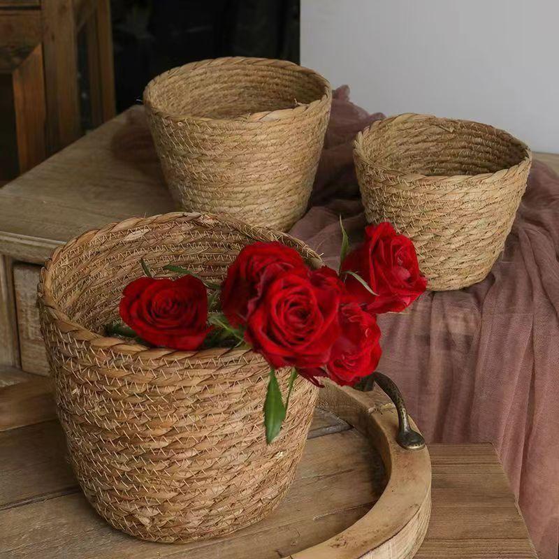 Rattan Basket Flower Pot Straw - Rattan Plant Basket ulasan dan harga