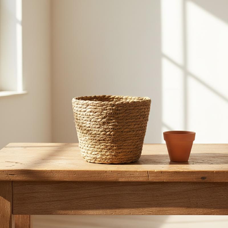 Rattan Basket Flower Pot Straw - Rattan Plant Basket ulasan dan harga