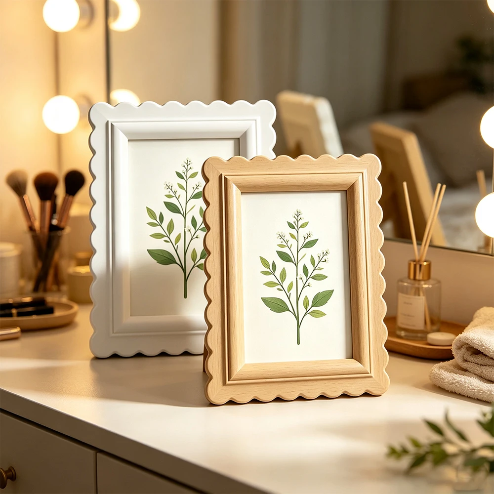 Boho Beige Scalloped Wavy Edge - Bamboo Photo Frame ulasan dan harga