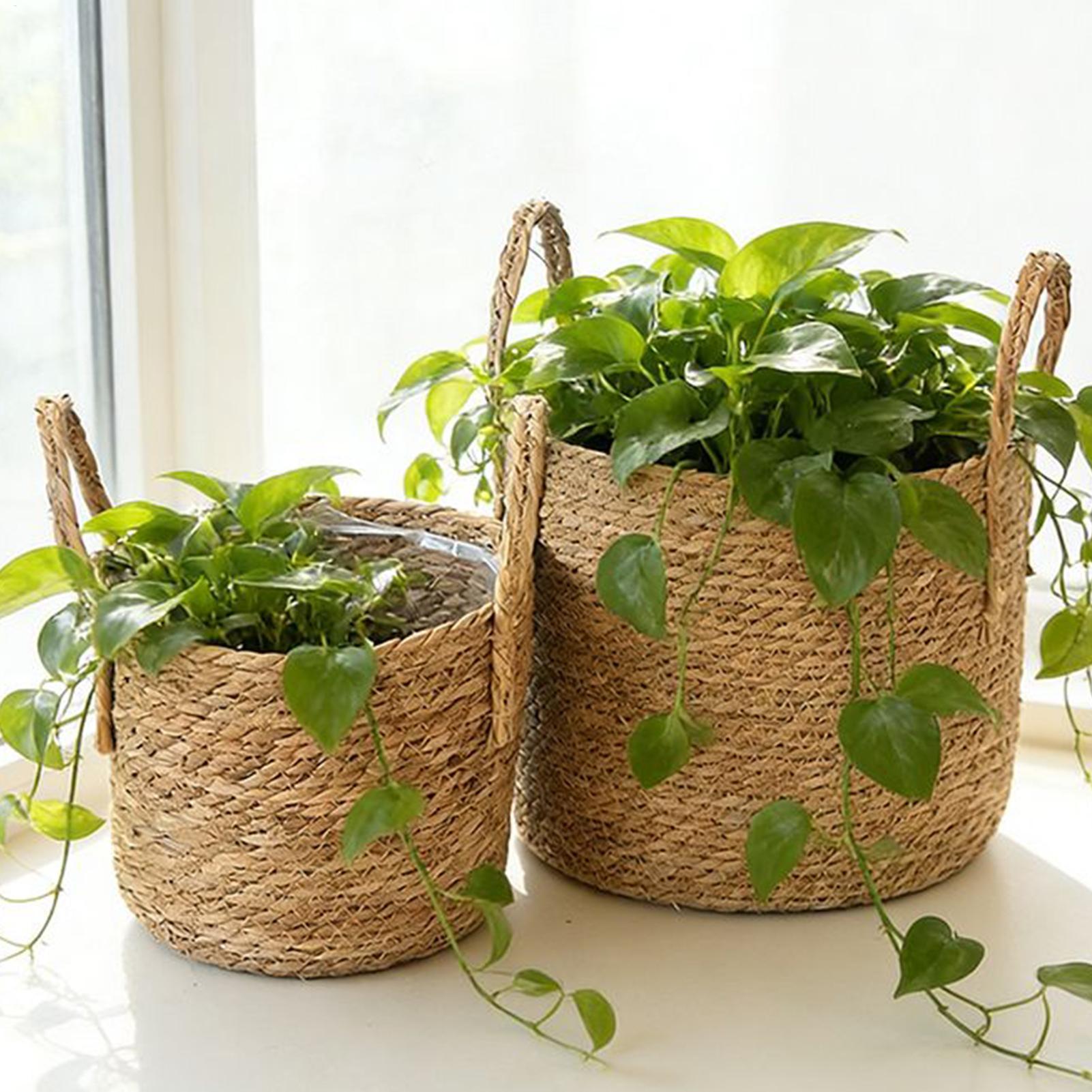 Planter Basket Straw Flowerpot - Rattan Plant Basket ulasan dan harga